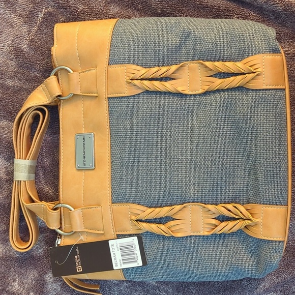 Stone Mountain Handbags - Stone Mountain Tan and Blue Tote Bag with Structured Design